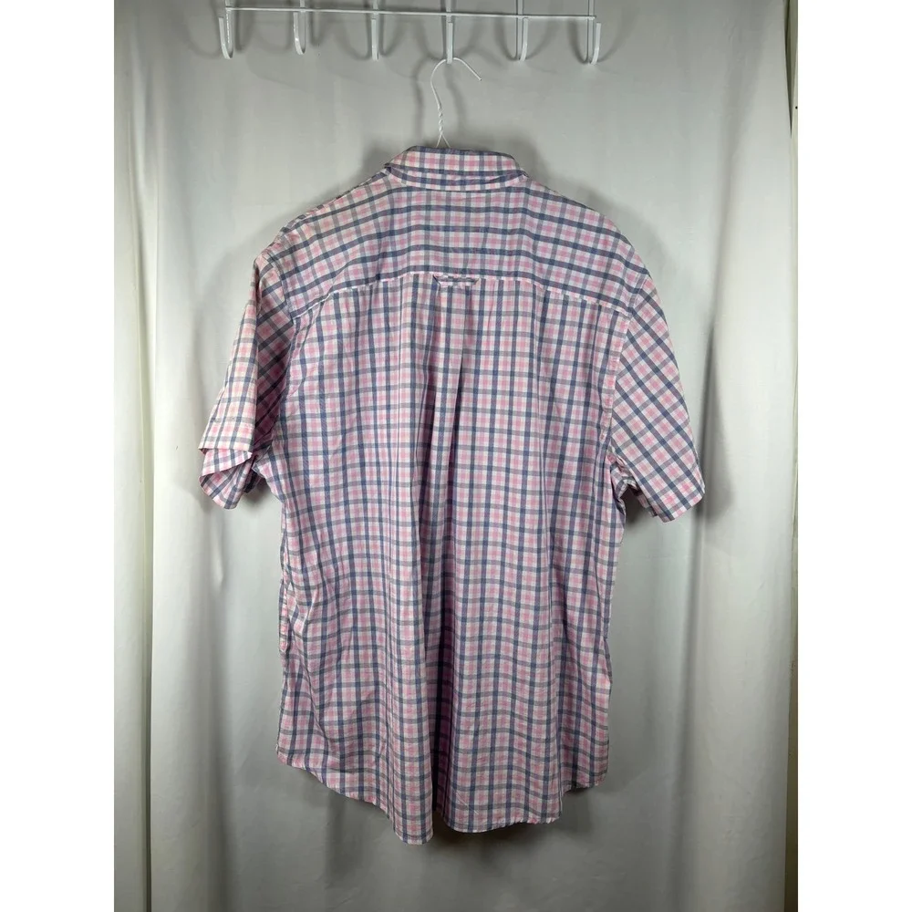Saddlebred Traveler Mens X-Large Pink Plaid Short Sleeve‎ Button Up Shirt
